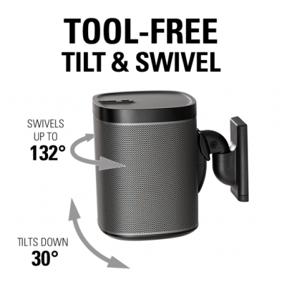 Sanus Wireless Speaker Swivel and Tilt Wall Mounts designed for Sonos ONE, Sonos One SL, Play:1, and Play:3 -  WSWM21-B1