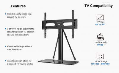 ErgoAV Tabletop TV Stand with Swivel for 40″ to 75″ TVs - ERTSL2-01B